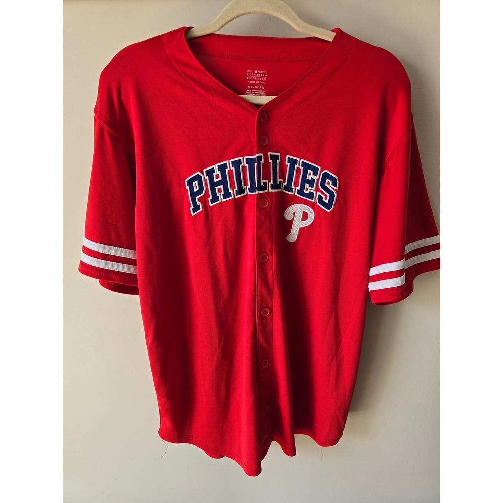 Team Athletics Philadelphia Phillies MLB Baseball Jersey Red XL 18/20 Youth